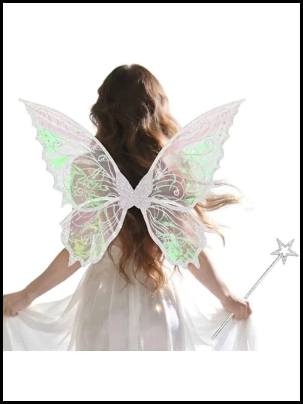 Fairy Wings Costume Set with Star Magic Wand for Halloween Cosplay